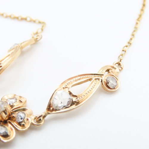 206 - Rose Cut Diamond Set Floral Motif Ladies Necklace Mounted on 18 Carat Yellow Gold 40cm Long