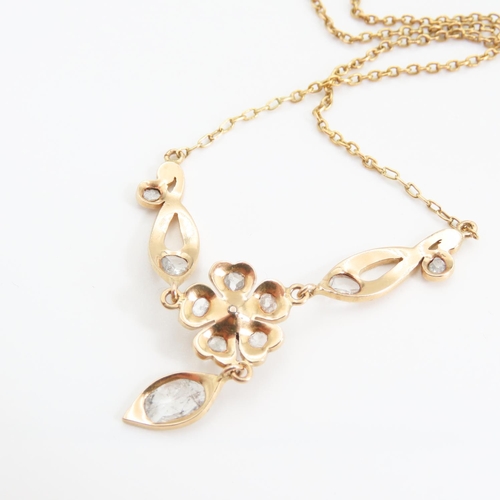 206 - Rose Cut Diamond Set Floral Motif Ladies Necklace Mounted on 18 Carat Yellow Gold 40cm Long