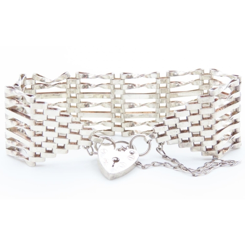 207 - Seven Bar Gate Link Silver Bracelet of Well Detailed Articulated Form with Love Motif Padlock and Sa... 