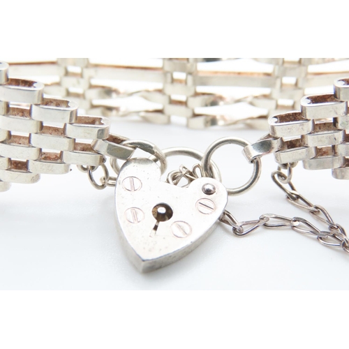 207 - Seven Bar Gate Link Silver Bracelet of Well Detailed Articulated Form with Love Motif Padlock and Sa... 