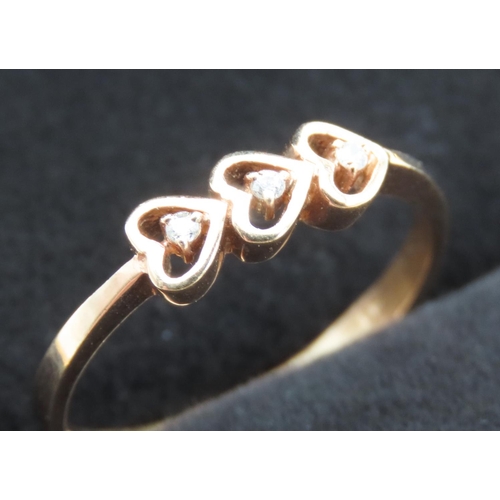 209 - Three Stone Heart Motif Diamond Ring Mounted on a 18 Carat Rose Gold Band Size Q