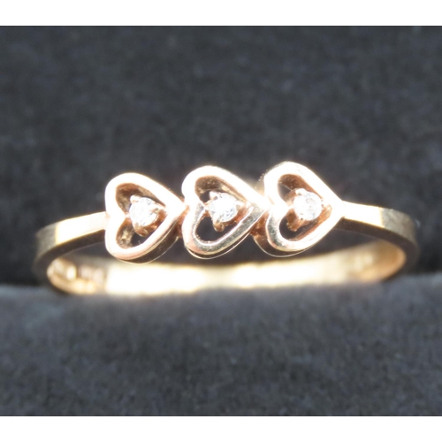 209 - Three Stone Heart Motif Diamond Ring Mounted on a 18 Carat Rose Gold Band Size Q