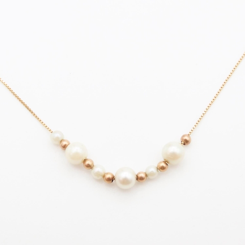 9 Carat Yellow Gold Ladies Pearl Set Necklace with Further 9 Carat Gold Spacer Beads 44cm Long