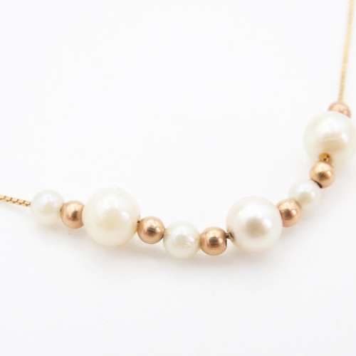 212 - 9 Carat Yellow Gold Ladies Pearl Set Necklace with Further 9 Carat Gold Spacer Beads 44cm Long