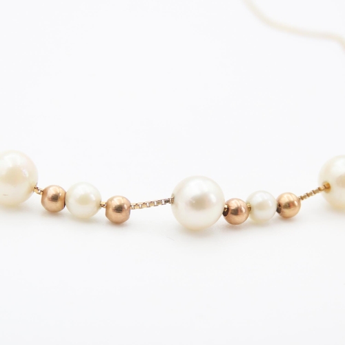 212 - 9 Carat Yellow Gold Ladies Pearl Set Necklace with Further 9 Carat Gold Spacer Beads 44cm Long