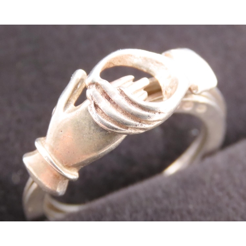 218 - Fede Gimmel Silver Clasp Friendship Ring Size K