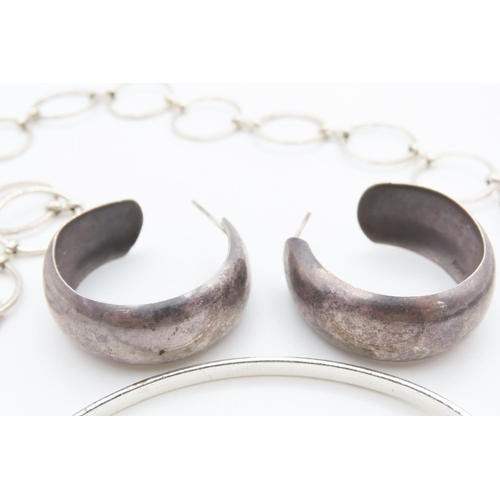 225 - Silver Bracelet with Silver Necklace and Pair of Silver Earrings