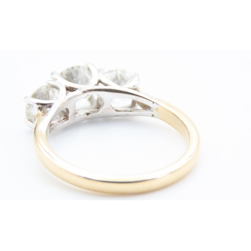 227 - Three Stone Trellis Set Diamond Ring Set in 18 Carat White Gold Further Mounted on 18 Carat Yellow G... 