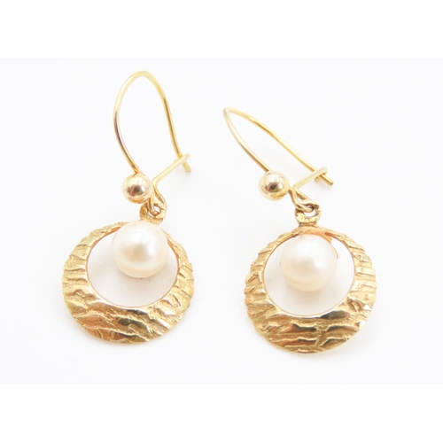 230 - Pair of 9 Carat Yellow Gold Pearl Set Earrings 2cm Drop