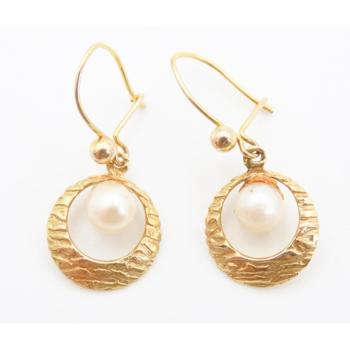 230 - Pair of 9 Carat Yellow Gold Pearl Set Earrings 2cm Drop