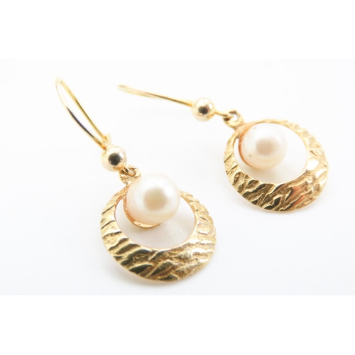 230 - Pair of 9 Carat Yellow Gold Pearl Set Earrings 2cm Drop