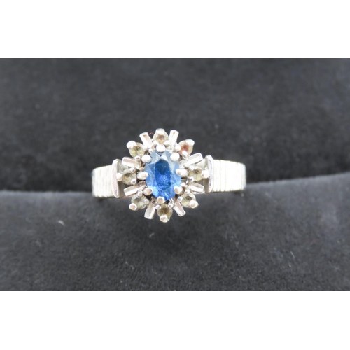 233 - Sapphire Set Ladies Cluster Ring Mounted in 18 Carat White Gold Ring Size N