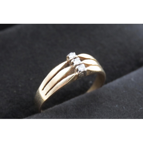 239 - Unusual Design Three Row Diamond Set Ring Mounted in 18 Carat Yellow Gold Ring Size M and a Half