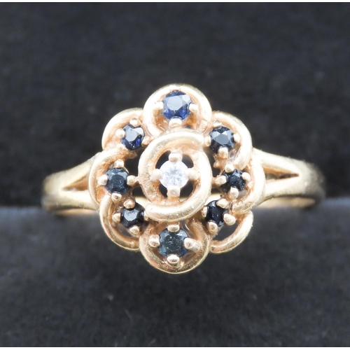 242 - 18 Carat Yellow Gold Sapphire Set Ladies Cluster Ring Attractively Detailed Ring Size R