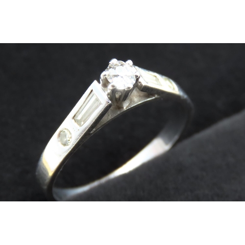 244 - Old Cut Diamond Solitaire Ring Mounted in 18 Carat White Gold with further Tapered Baguette Cut and ... 