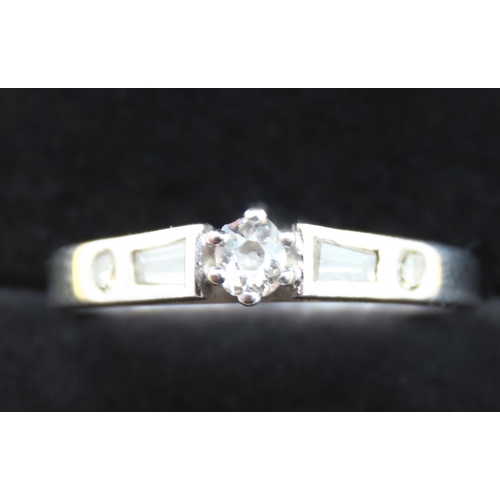 244 - Old Cut Diamond Solitaire Ring Mounted in 18 Carat White Gold with further Tapered Baguette Cut and ... 