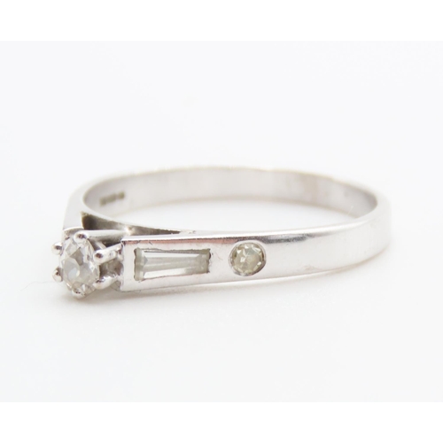 244 - Old Cut Diamond Solitaire Ring Mounted in 18 Carat White Gold with further Tapered Baguette Cut and ... 