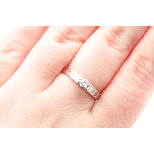 244 - Old Cut Diamond Solitaire Ring Mounted in 18 Carat White Gold with further Tapered Baguette Cut and ... 