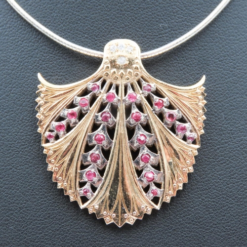 254 - Theo Faberge Silver and 18 Carat Gold Pendant Set with Rubies 4cm High 3cm Wide Original Presentatio... 