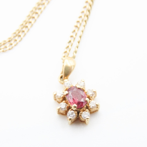 258 - Ruby and Diamond Set Ladies Cluster Pendant Set in 9 Carat Yellow Gold 1.5cm Drop Further Set on 9 C... 