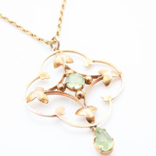 259 - Peridot Set Pendant Mounted in 9 Carat Yellow Gold 3cm Drop Attractively Detailed Further Set on 9 C... 