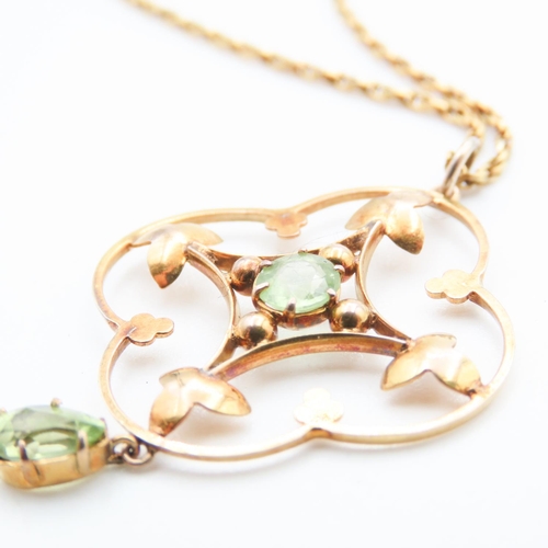 259 - Peridot Set Pendant Mounted in 9 Carat Yellow Gold 3cm Drop Attractively Detailed Further Set on 9 C... 