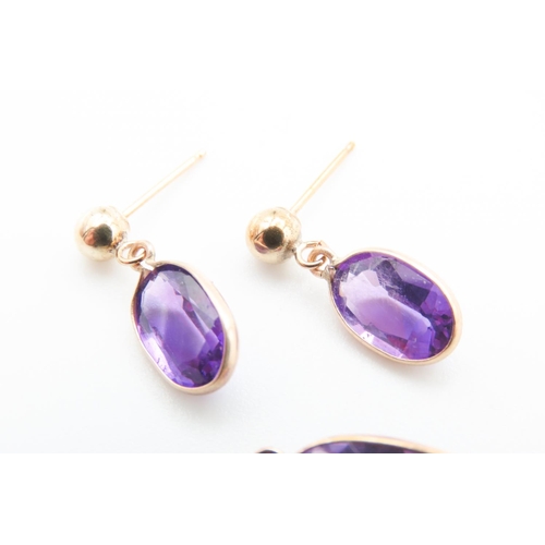 262 - Set of Oval Bezel Set Amethyst Pendant with Pair of Matching Drop Earrings Mounted in 9 Carat Yellow... 