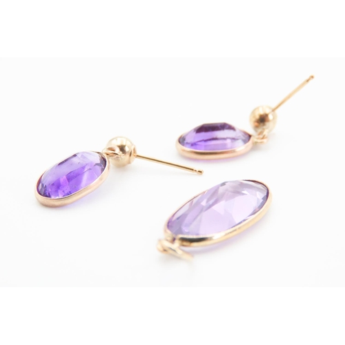 262 - Set of Oval Bezel Set Amethyst Pendant with Pair of Matching Drop Earrings Mounted in 9 Carat Yellow... 