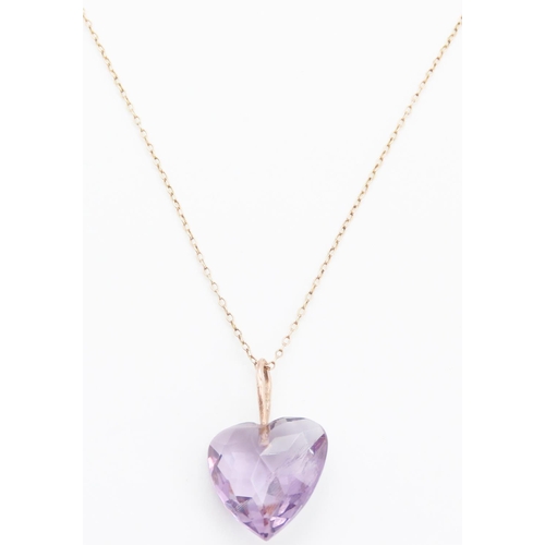 265 - Amethyst Heart Form Pendant Set with 9 Carat Yellow Gold 3cm Drop Further Set on 9 Carat Yellow Gold... 