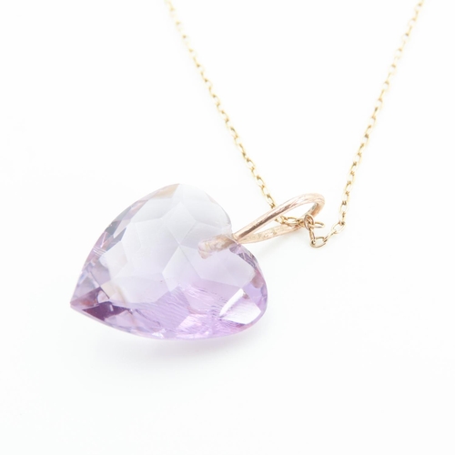 265 - Amethyst Heart Form Pendant Set with 9 Carat Yellow Gold 3cm Drop Further Set on 9 Carat Yellow Gold... 