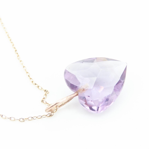 265 - Amethyst Heart Form Pendant Set with 9 Carat Yellow Gold 3cm Drop Further Set on 9 Carat Yellow Gold... 