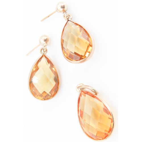 269 - Set of Tear Drop Citrine Pendant with Pair of Citrine Set Tear Drop Earrings Mounted in 9 Carat Yell... 