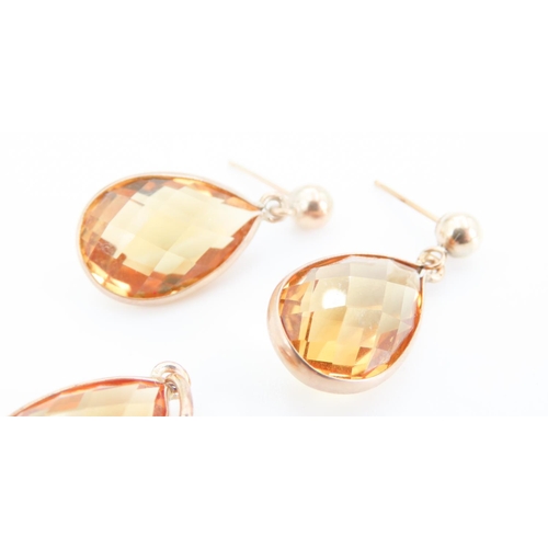 269 - Set of Tear Drop Citrine Pendant with Pair of Citrine Set Tear Drop Earrings Mounted in 9 Carat Yell... 