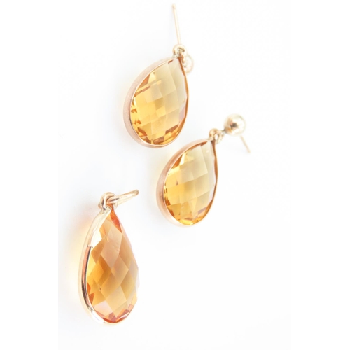 269 - Set of Tear Drop Citrine Pendant with Pair of Citrine Set Tear Drop Earrings Mounted in 9 Carat Yell... 