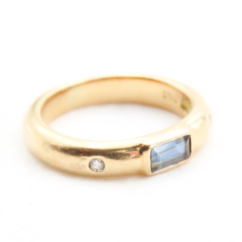 27 - Baguette Cut Sapphire Bezel Set Mounted in 18 Carat Yellow Gold with Further Diamond Insets Ring Siz... 