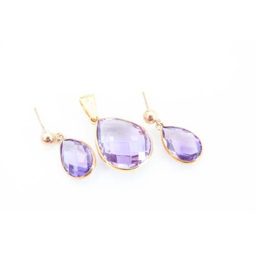 270 - Set of Tear Drop Amethyst Pendant with Pair of Amethyst Set Tear Drop Earrings Mounted in 9 Carat Ye... 