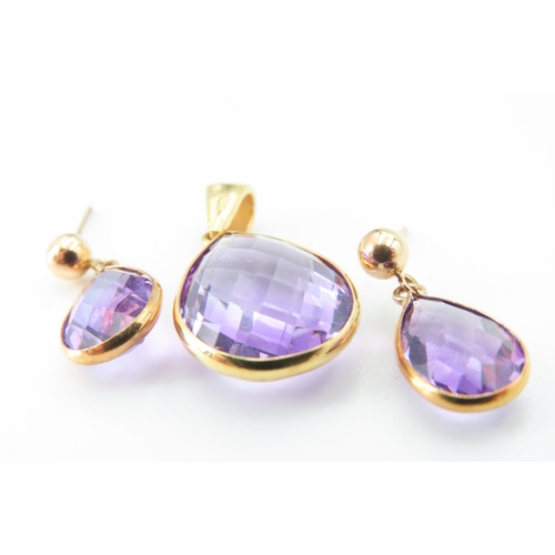 270 - Set of Tear Drop Amethyst Pendant with Pair of Amethyst Set Tear Drop Earrings Mounted in 9 Carat Ye... 