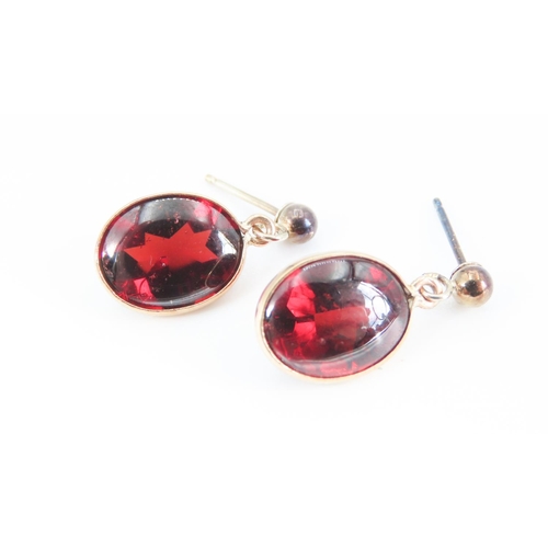 272 - Pair of Red Garnet Earrings Set in 9 Carat Yellow Gold 1.5cm Drop