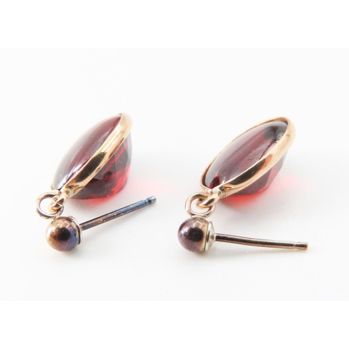 272 - Pair of Red Garnet Earrings Set in 9 Carat Yellow Gold 1.5cm Drop