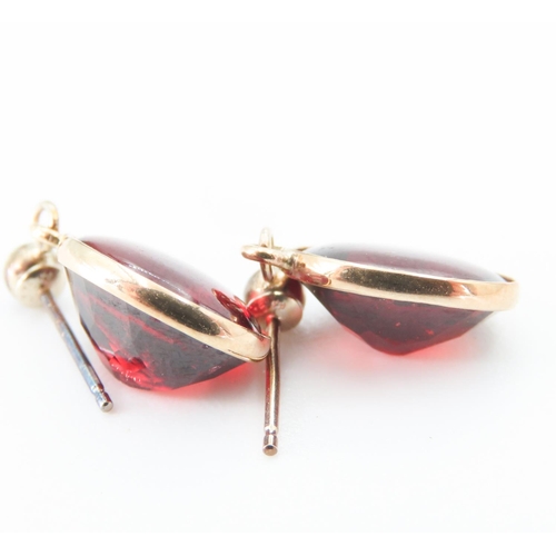 272 - Pair of Red Garnet Earrings Set in 9 Carat Yellow Gold 1.5cm Drop