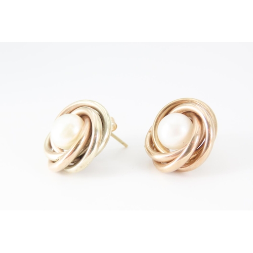 274 - Pair of  Pearl Set 9 Carat Yellow Gold Loop Form Earrings Each 1.5cm Diameter