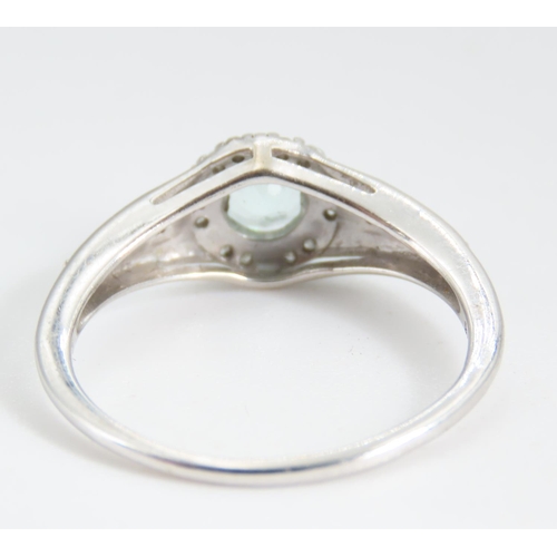 276 - Aquamarine Centre Stone Ring with Diamond Halo Set Mounted in 9 Carat White Gold with Further Diamon... 