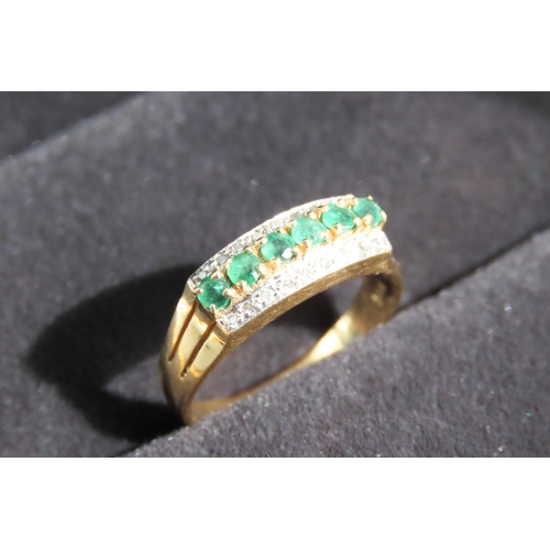 279 - Three Row Emerald and Diamond Set Ring Mounted in 18 Carat Yellow Gold Ring Size O