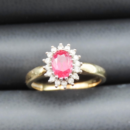 28 - Ruby and Diamond Set Ladies Cluster Ring Mounted in 18 Carat Yellow Gold Ring Size P and a Half