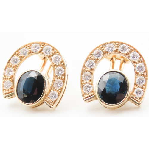 Unusual Pair of Sapphire and Diamond Set Earrings Mounted in 18 Carat Yellow Gold Total Diamond Carat Weight Approximately 1.20ct H-I Color SI Clarity 2cm High