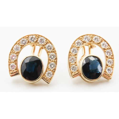 291 - Unusual Pair of Sapphire and Diamond Set Earrings Mounted in 18 Carat Yellow Gold Total Diamond Cara... 