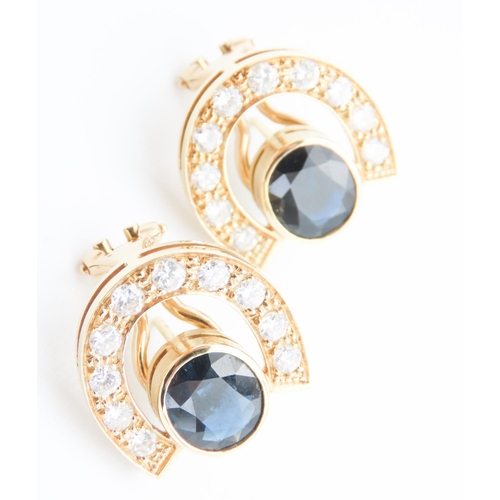 291 - Unusual Pair of Sapphire and Diamond Set Earrings Mounted in 18 Carat Yellow Gold Total Diamond Cara... 