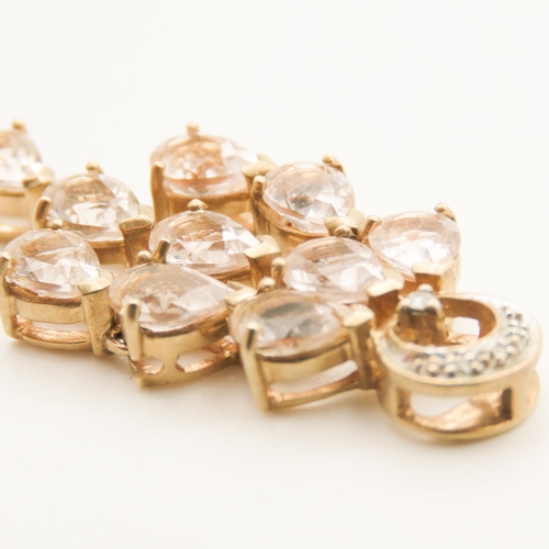 295 - Ten Stone Morganite and Diamond Drop Pendant Set in 9 Carat Yellow Gold 4cm Drop  Further Set on 9 C... 