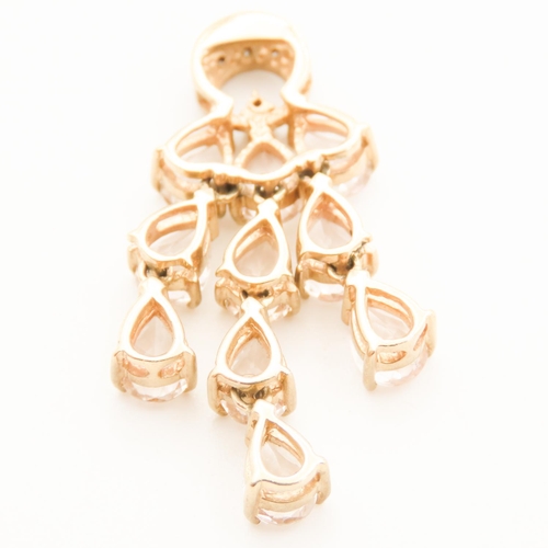 295 - Ten Stone Morganite and Diamond Drop Pendant Set in 9 Carat Yellow Gold 4cm Drop  Further Set on 9 C... 