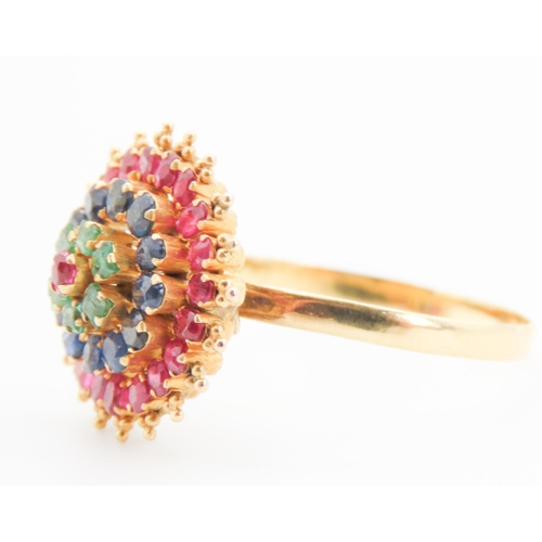 296 - Ruby Sapphire and Emerald Set Ladies Cluster Ring Minted in 18 Carat Yellow Gold Ring Size W